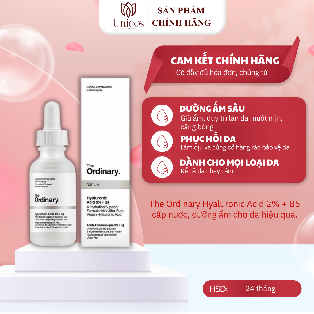 Serum Oridinary Cấp Ẩm Hồi Phục Da Hyaluronic Acid 2% + B5 - The Ordinary Serum Cấp Ẩm Dịu Êm, căng bóng da