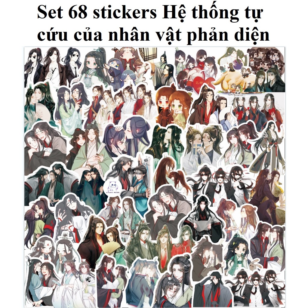 Set 60 Stickers Đọc thầm | Miếng hình dán trắng đen DIY / không trùng, chống thấm nước BL Manhua