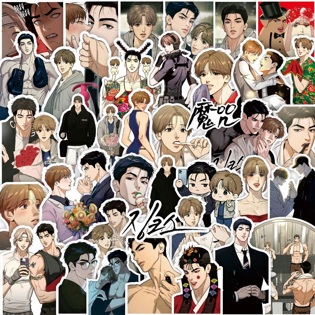 Set 60 Stickers Đọc thầm | Miếng hình dán trắng đen DIY / không trùng, chống thấm nước BL Manhua