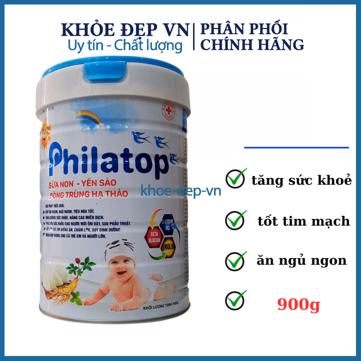 Sữa non Philatop yến sào, đông trùng hạ thảo hộp 900g