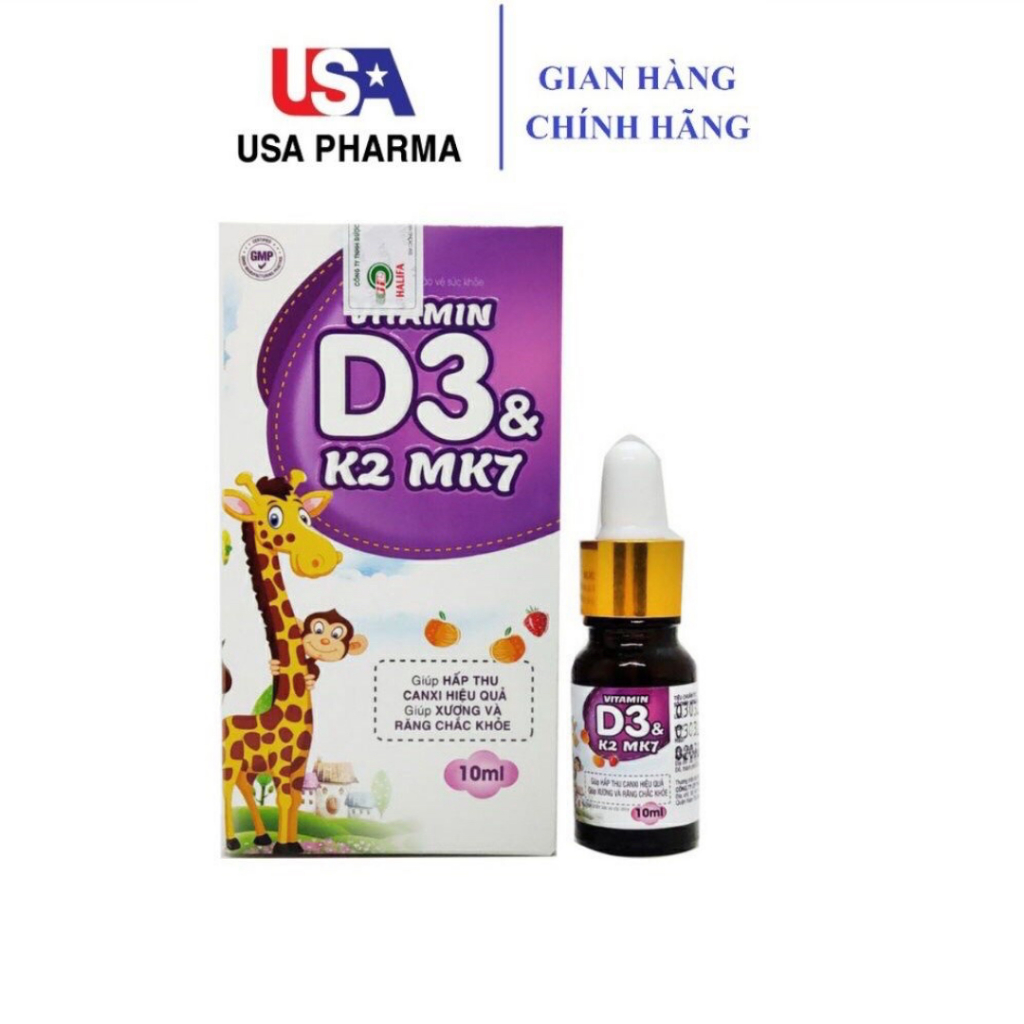 Vitamin D3 K2 Mk7 nhỏ giot giúp bé hấp thụ tăng trưởng chiều cao, cân nặng, chống còi xương, Suy dinh dưỡng - lọ 10ml