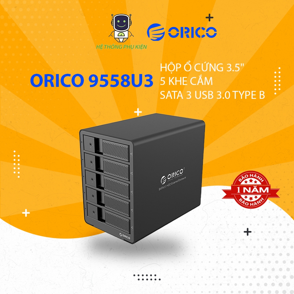 Hộp Ổ Cứng 3.5" 5 Khe Cắm SATA 3 USB 3.0 Type B ORICO 9558U3 Hàng Chính Hãng
