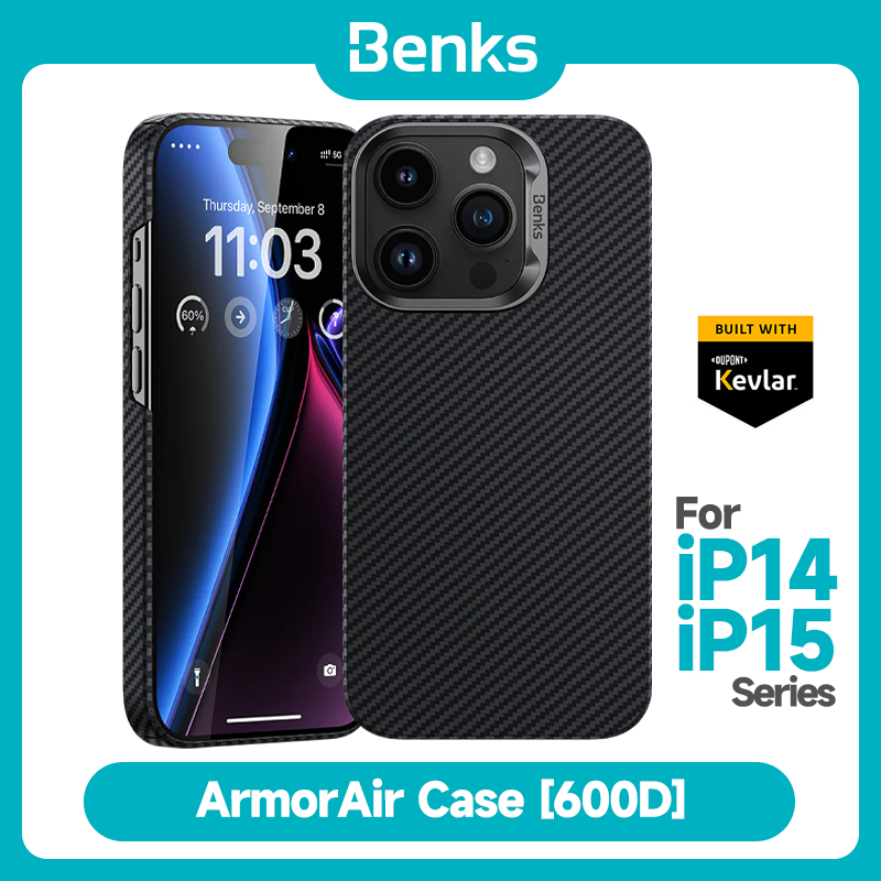 Benks Ốp Điện Thoại Siêu Mỏng Kiểu Giáp Bảo Vệ kevlar 600d Cho iphone 15 pro max