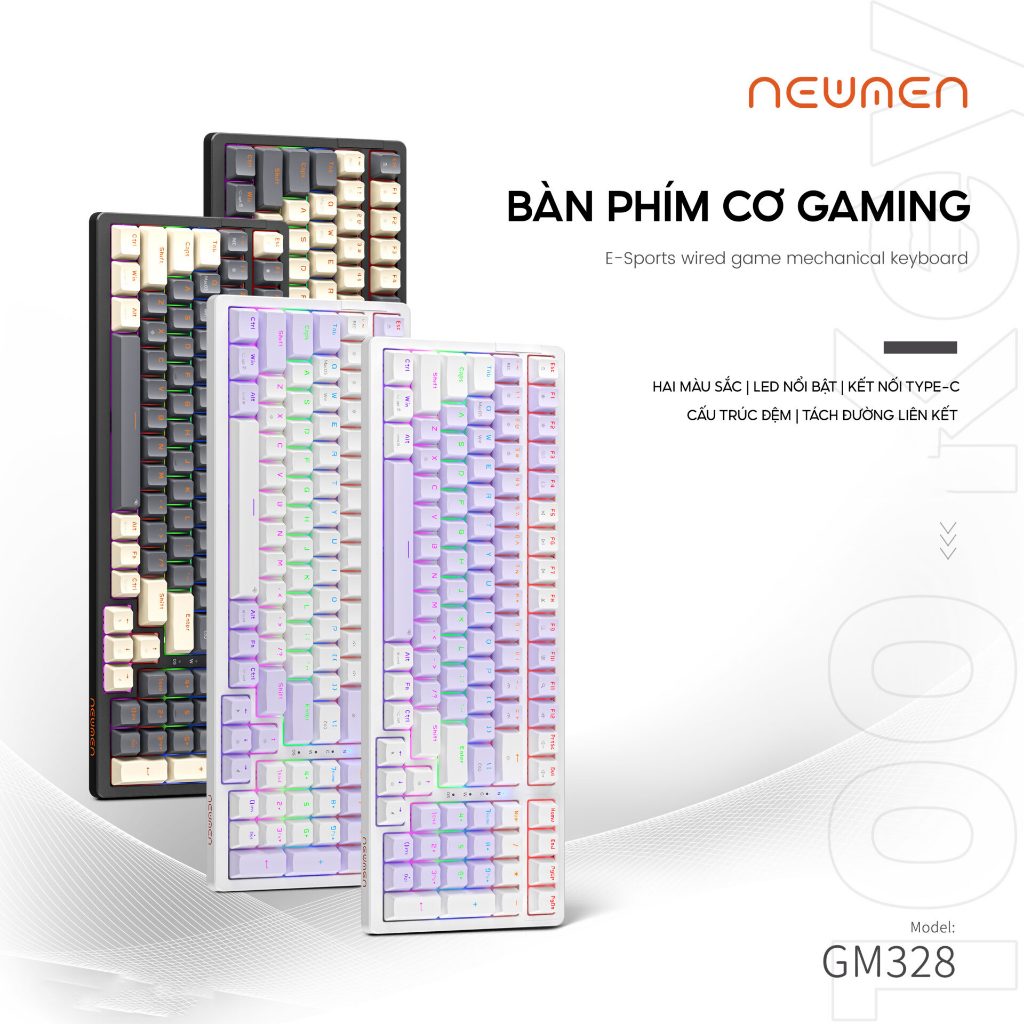 Bàn phím cơ có dây Gaming Newmen GM328, công nghệ keycap ép phun, chống mài mòn, bền, BH 24 tháng - Hàng chính hãng