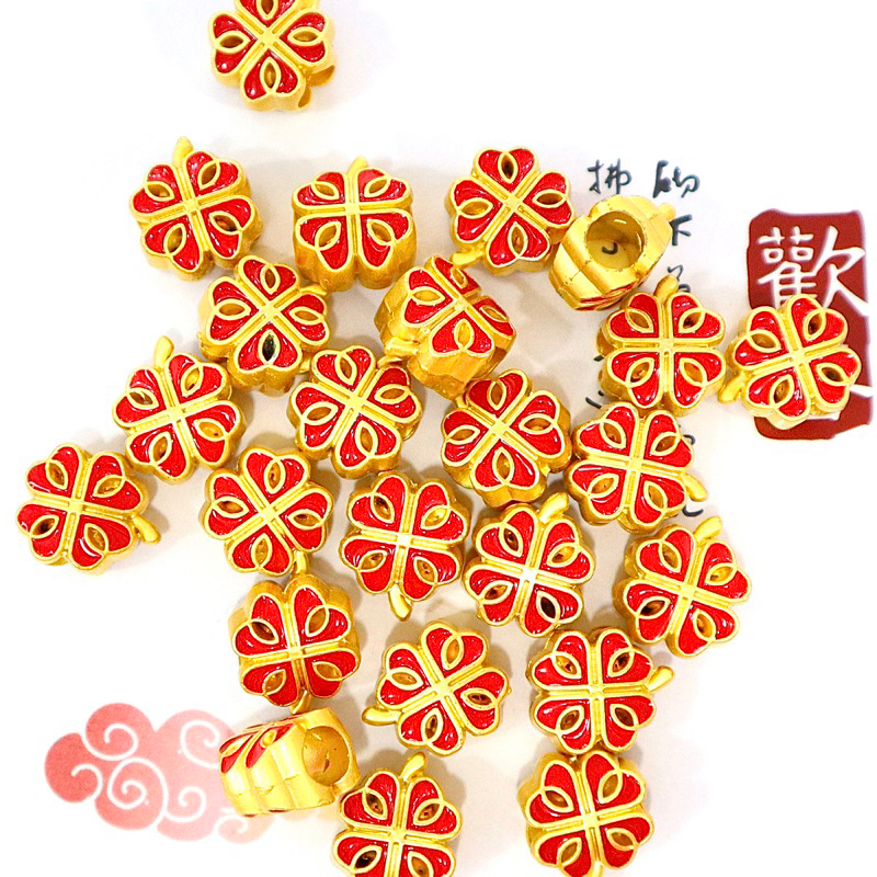 Charm Cỏ 4 Bốn Lá đỏ làm vòng DIY
