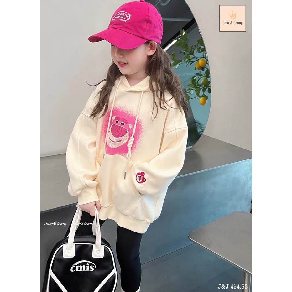 Bộ áo nỉ da cá gấu dâu và quần legging đen cho bé gái BJJ008