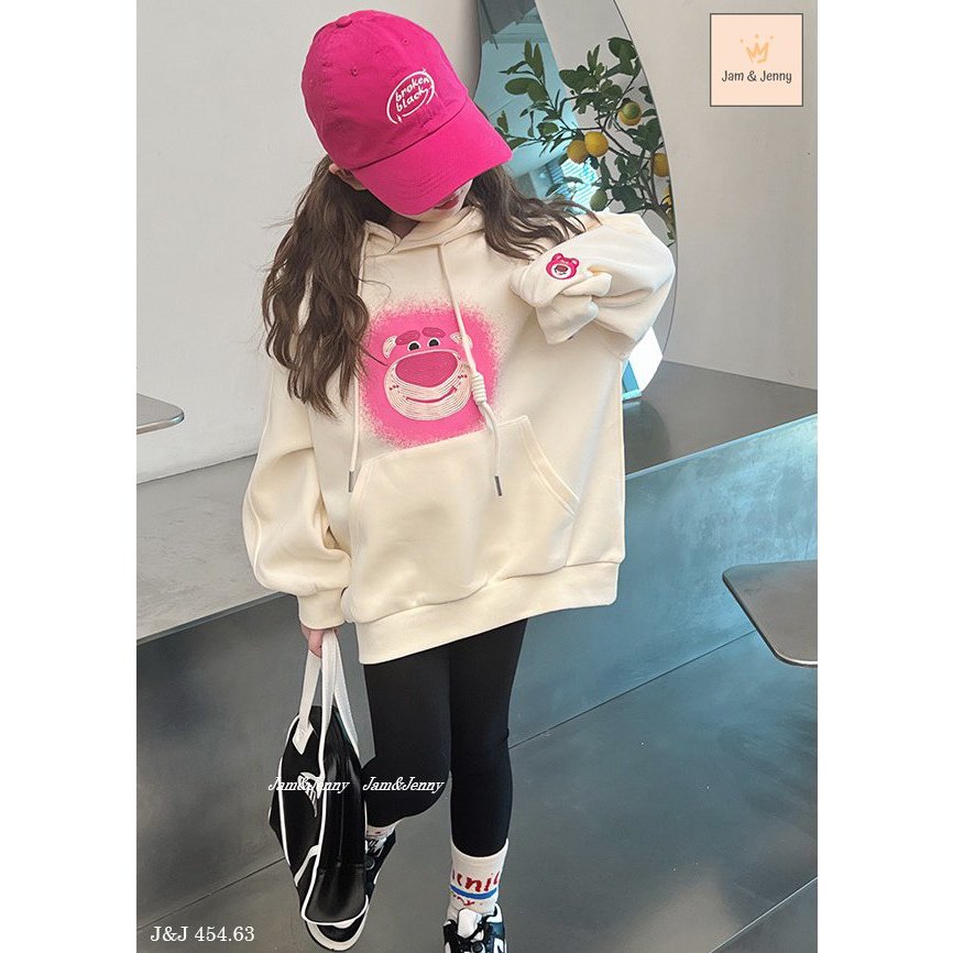 Bộ áo nỉ da cá gấu dâu và quần legging đen cho bé gái BJJ008