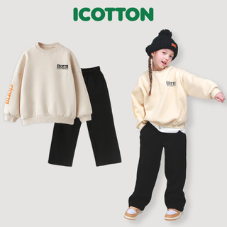 Bộ quần áo bé gái Icotton hình Storm kem đen