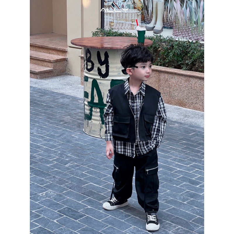 Bộ sơ mi kẻ bé trai Ally store