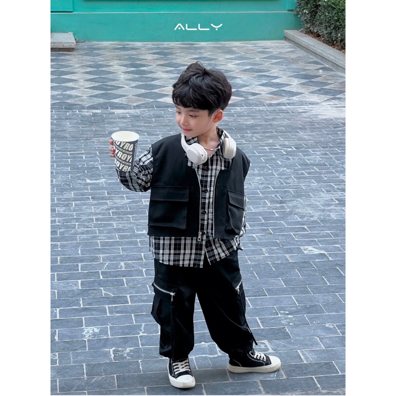 Bộ sơ mi kẻ bé trai Ally store