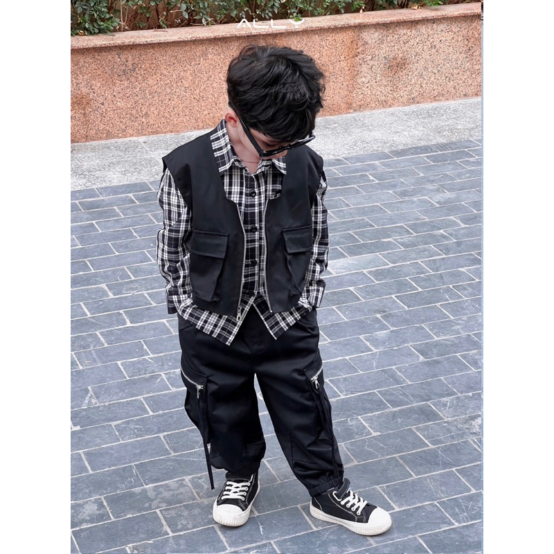 Bộ sơ mi kẻ bé trai Ally store