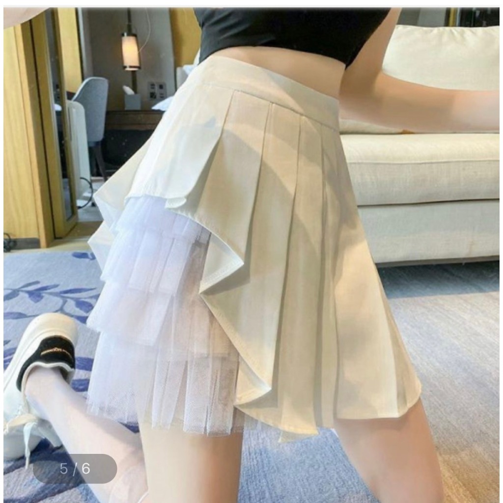 Chân Váy Xếp Ly Phối Voan Tầng Cạp Cao Trẻ Trung, Năng Động Phù Hợp Mọi Dáng Người, Mã CR2