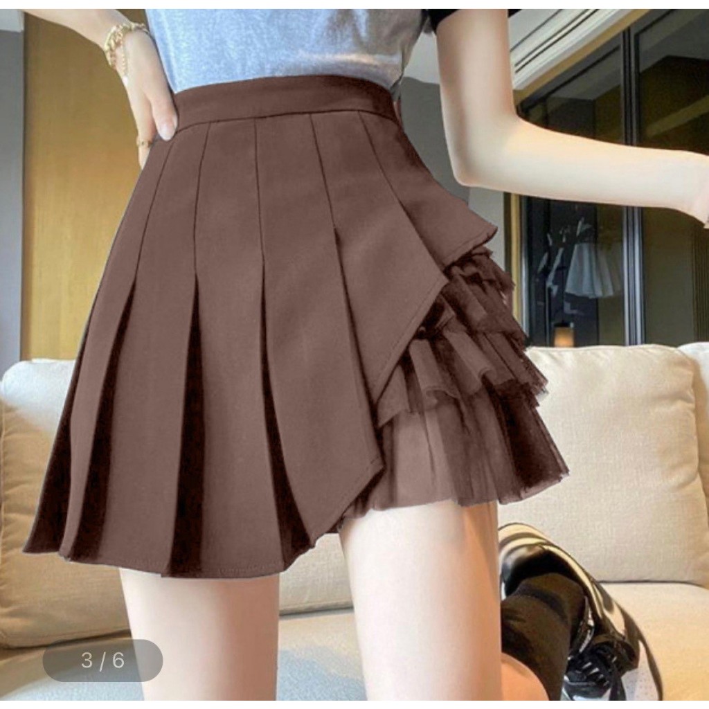 Chân Váy Xếp Ly Phối Voan Tầng Cạp Cao Trẻ Trung, Năng Động Phù Hợp Mọi Dáng Người, Mã CR2