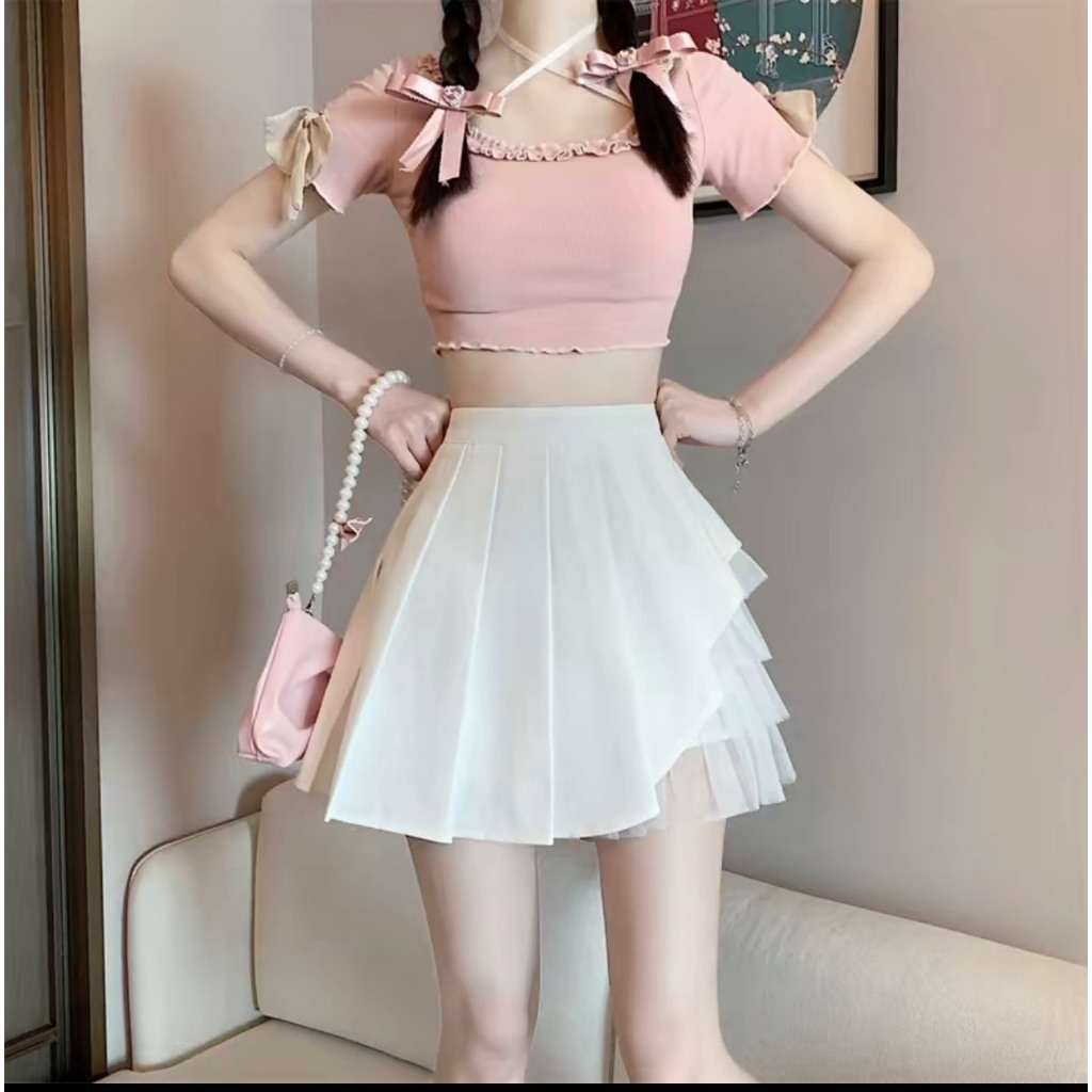 Chân Váy Xếp Ly Phối Voan Tầng Cạp Cao Trẻ Trung, Năng Động Phù Hợp Mọi Dáng Người, Mã CR2