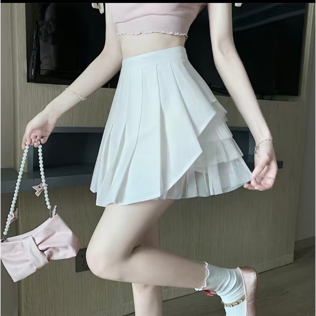 Chân Váy Xếp Ly Phối Voan Tầng Cạp Cao Trẻ Trung, Năng Động Phù Hợp Mọi Dáng Người, Mã CR2