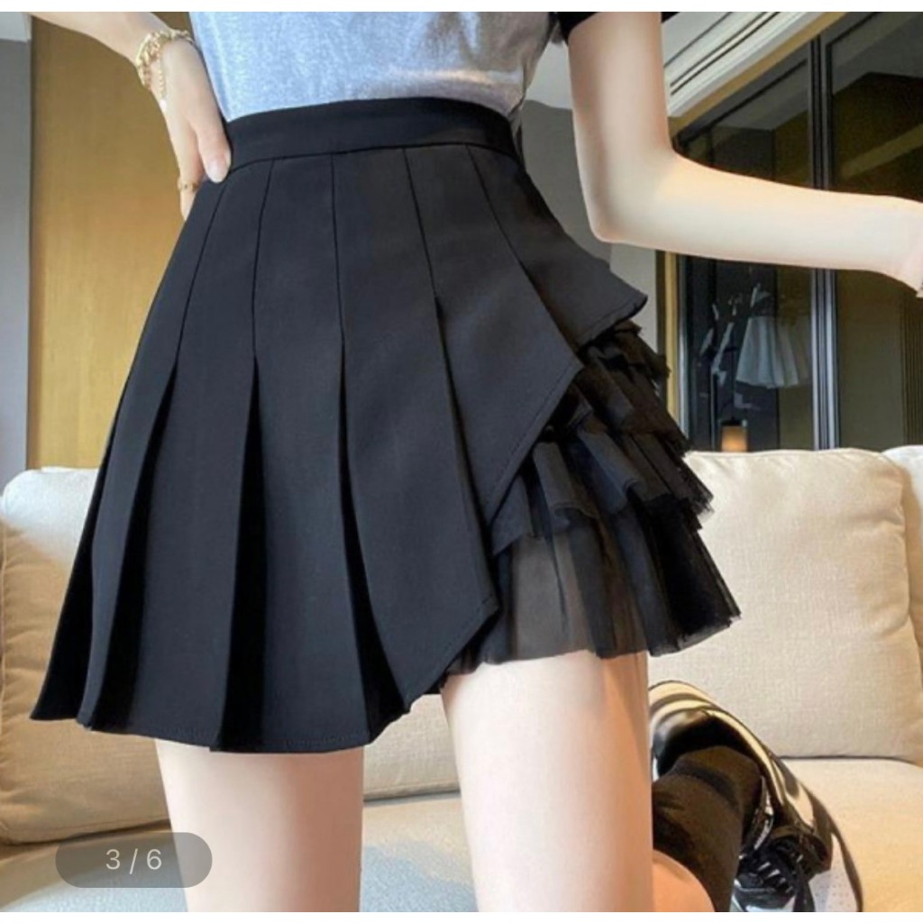 Chân Váy Xếp Ly Phối Voan Tầng Cạp Cao Trẻ Trung, Năng Động Phù Hợp Mọi Dáng Người, Mã CR2