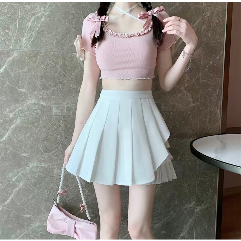 Chân Váy Xếp Ly Phối Voan Tầng Cạp Cao Trẻ Trung, Năng Động Phù Hợp Mọi Dáng Người, Mã CR2