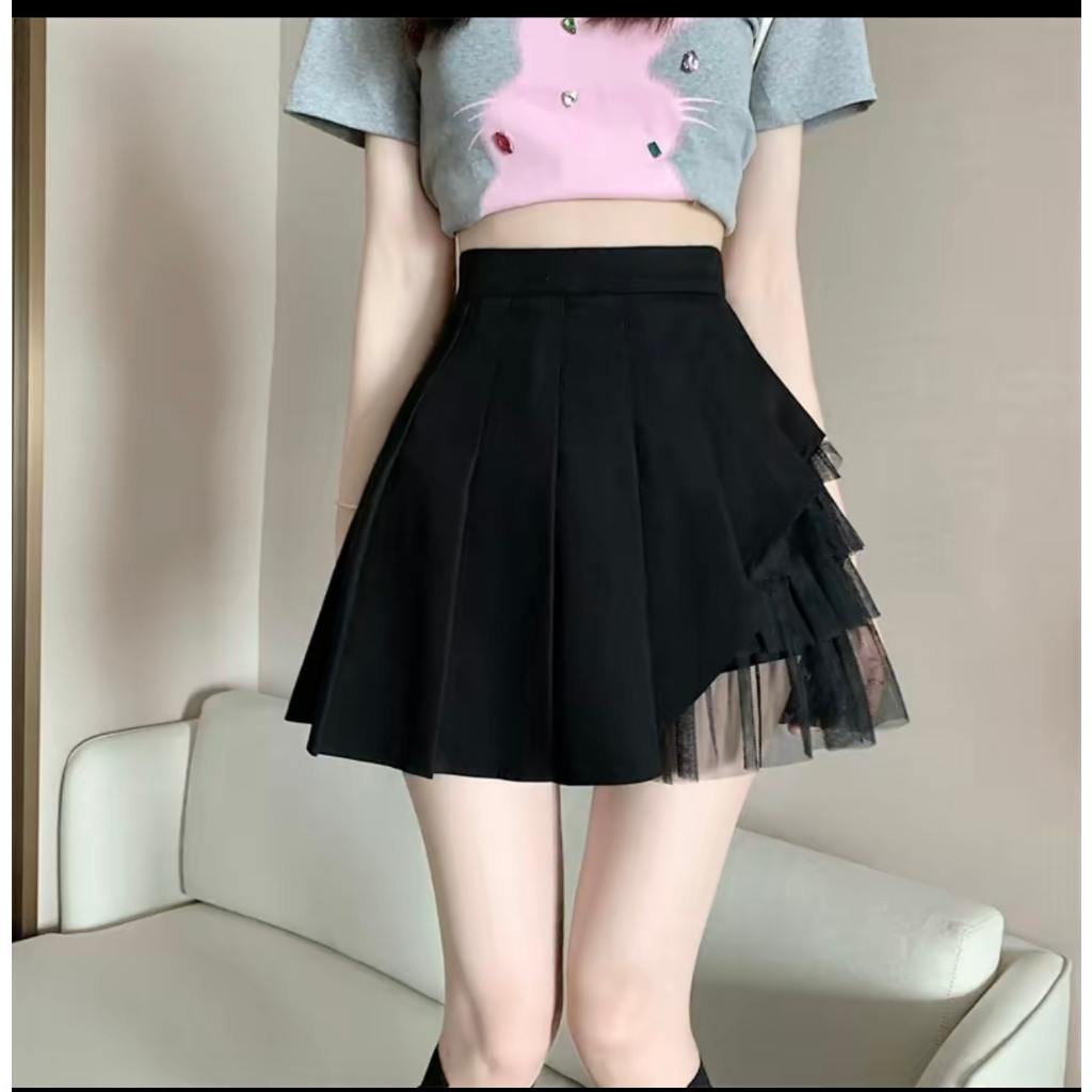 Chân Váy Xếp Ly Phối Voan Tầng Cạp Cao Trẻ Trung, Năng Động Phù Hợp Mọi Dáng Người, Mã CR2
