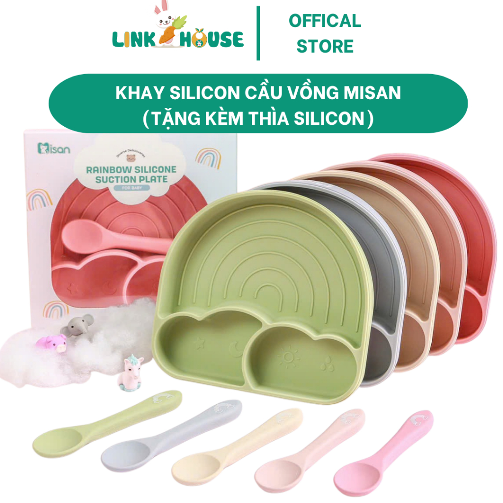 Khay Ăn Dặm Silicon Hình Cầu Vồng MISAN Cho Bé Ăn Dặm Đế Hít Linkhouse Shop