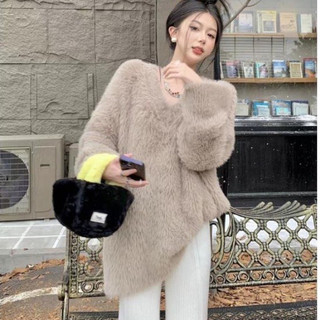Áo len lông thỏ cổ tim 3 màu , áo len lông mịn tiểu thư QC m01