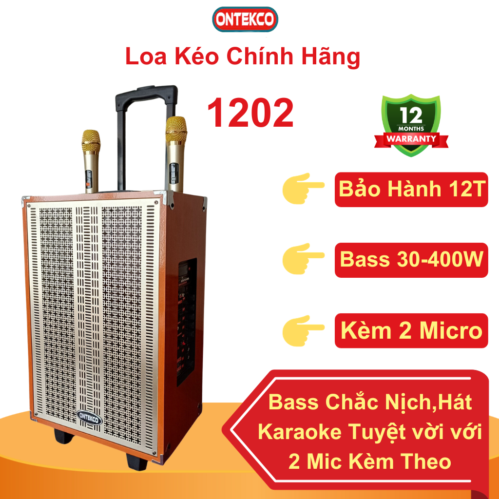 Loa Kẹo kéo Karaoke Bass 30 ONTEKCO -Kèm 2 Mic Hát Karaoke Quá Hay trong nhà, ngoài trời. Bảo Hành 12 Tháng Chính hãng
