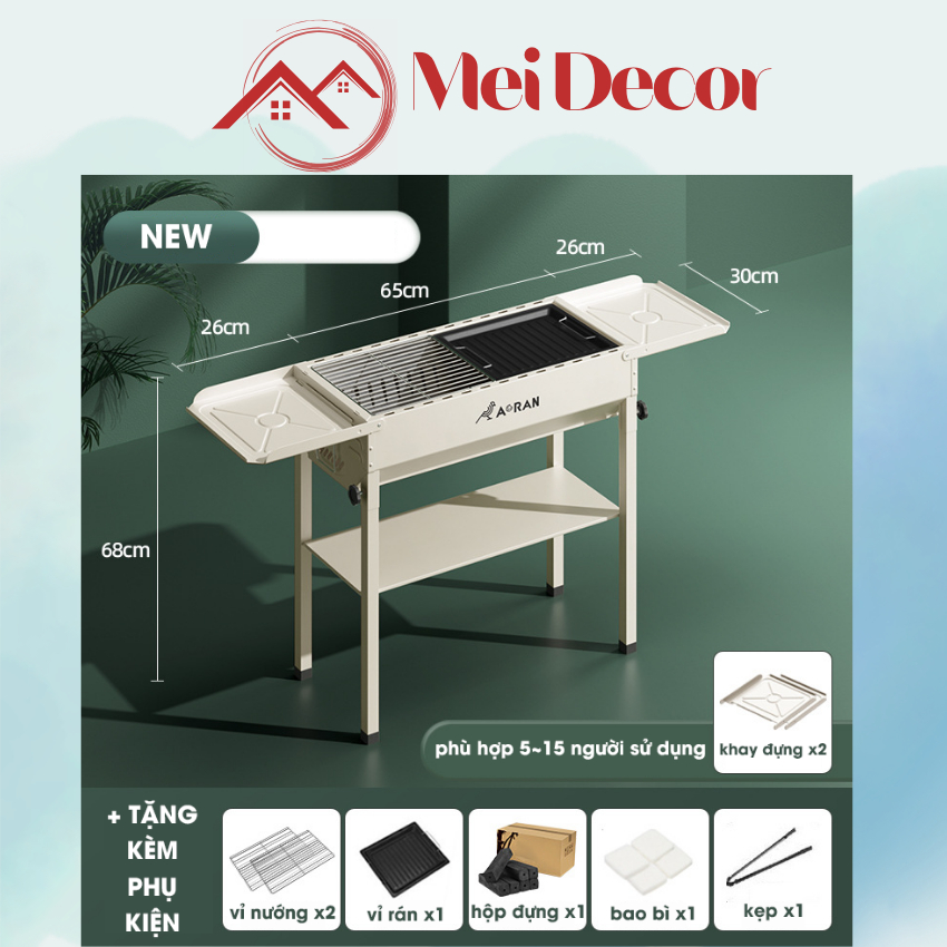 Bếp Nướng Than Hoa BBQ Gấp Gọn Du Lịch Dã Ngoại Ngoài Trời 2 Tầng Hợp Kim Phủ Sơn Tĩnh Điện Chịu Nhiệt Mei Decor