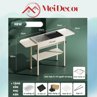 Bếp Nướng Than Hoa BBQ Gấp Gọn Du Lịch Dã Ngoại Ngoài Trời 2 Tầng Hợp Kim Phủ Sơn Tĩnh Điện Chịu Nhiệt Mei Decor