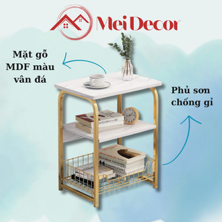 Bàn Trà Bên Sofa Kệ Để Đồ 3 Tầng Mặt Gỗ Óc Chó và Trắng Cẩm Thạch Decor Phòng ASBK2010 Pehouse Shop