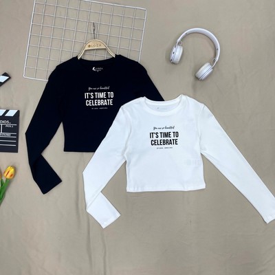 Áo thun nữ tay dài NA04 croptop in chữ chất borip Loza G0105
