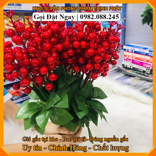 1 cành đào đông đỏ cherry 7 nhánh cao 40cm - đào đông đỏ cao cấp hoa đào giả