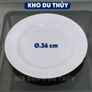 Dĩa nhựa melamine phíp size lớn số 14 đường kính 36 cm màu trắng đáy cạn dùng làm dĩa gỏi, dĩa đồ nguội, dĩa đám tiệc