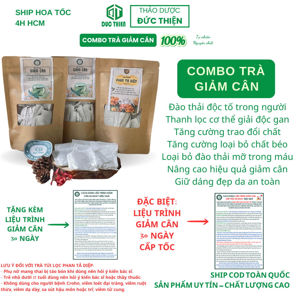 COMBO TRÀ GIẢM CÂN Trà Thảo Mộc Giảm Cân - Liệu Trình 30 Ngày Giảm Cân Lấy