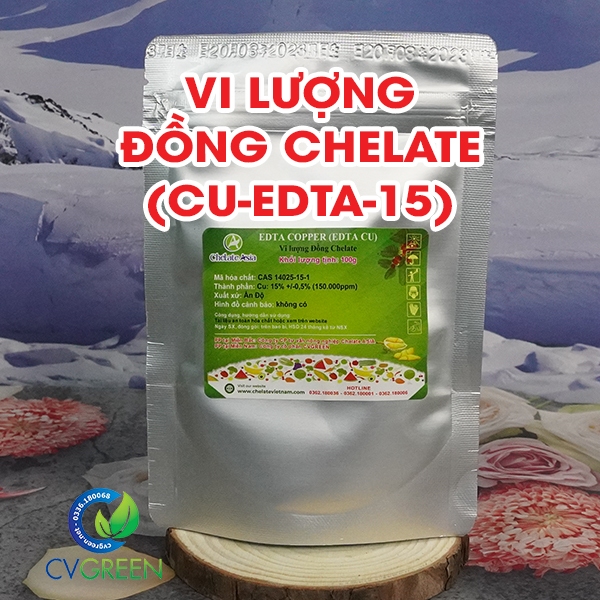 Vi lượng Đồng Chelate (Cu-EDTA-15) tan hoàn toàn trong nước (gói 100g)