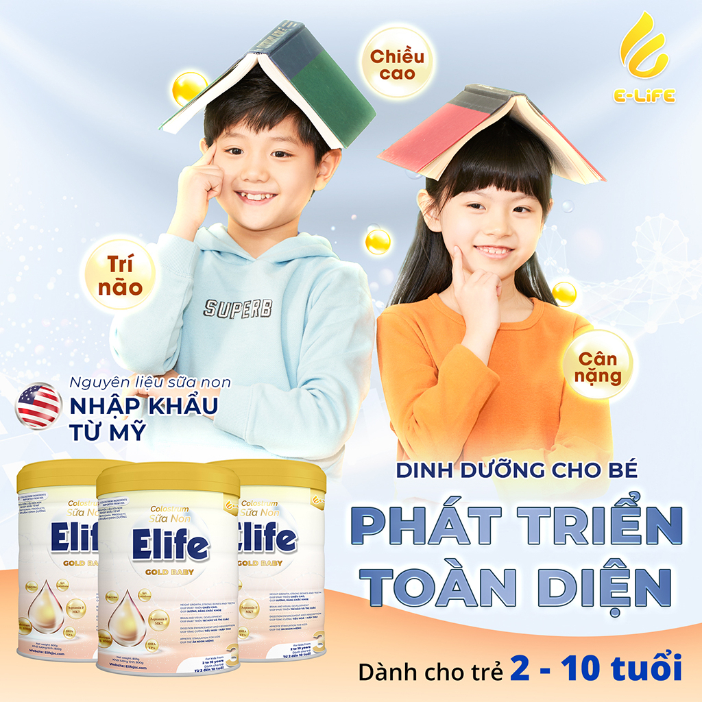 [Combo Sữa non ELIFE 3 Gold Baby + Siro] - Cho trẻ từ 2 - 10 tuổi - Tặng 1 bình lắc sữa cao cấp