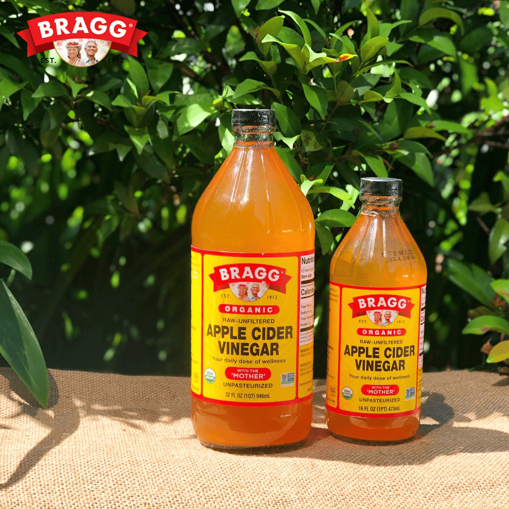 Giấm Táo Hữu Cơ Bragg chai 473ml và 946ml chứa con giấm mẹ hàng nhập khẩu Mỹ