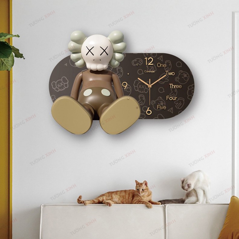 Đồng hồ treo tường gấu Bearbick Kaws Phi hành gia trang trí decor độc đáo