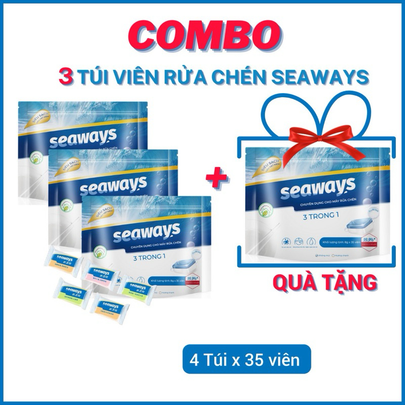Mua Combo 3 Túi Viên Rửa Chén Seaways Dành Cho Máy Rửa Chén-Tặng 1 Túi Cùng Loại (Túi 35 Viên x 8gr)