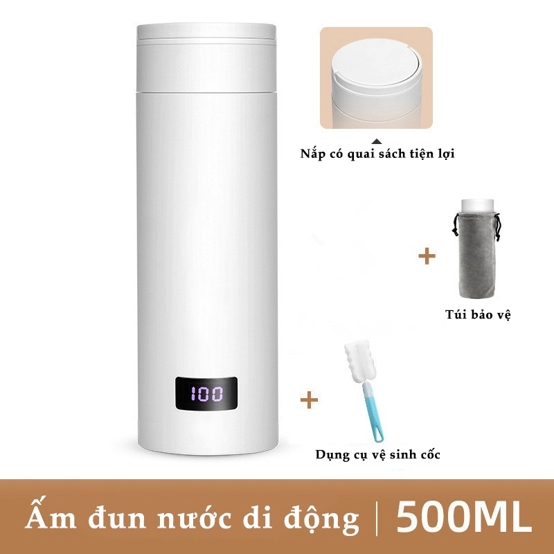 Bình đun nước siêu tốc mini kèm bình giữ nhiệt tiện dụng khi đi du lịch, đi làm đa năng 330ml 500ml tự ngắt khi sôi B24