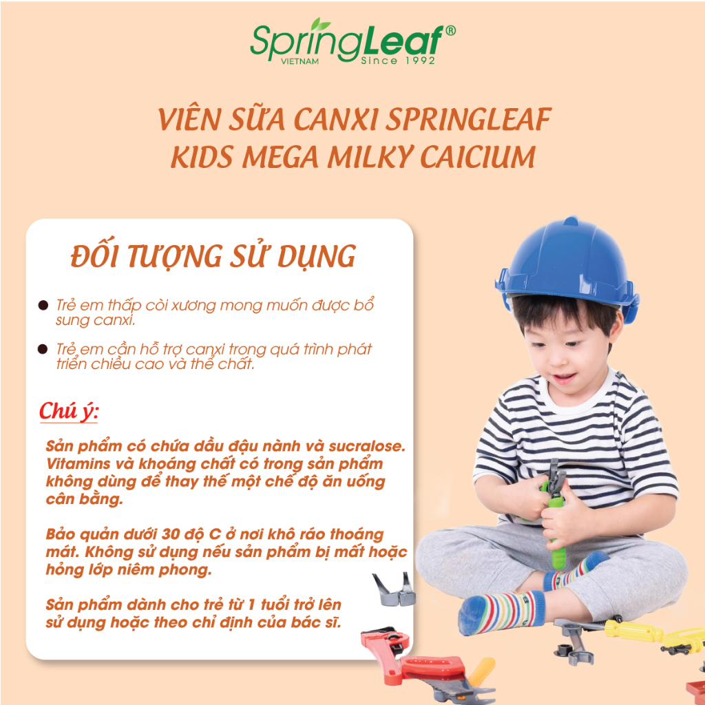 Viên nhai canxi sữa cho bé hỗ trợ giúp xương, răng và chiều cao của bé phát triển SpringLeaf Kids Milk Calcium 120 viên