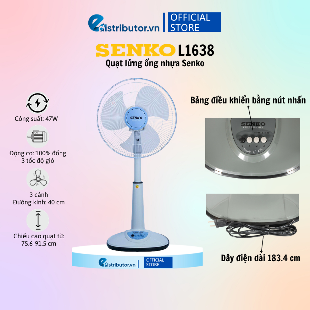 Quạt Điện Đứng Senko L1638 - Giao Màu Ngẫu Nhiên - Hàng Chính Hãng