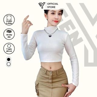 Áo cổ lọ nữ tay dài form croptop ôm body GenY cổ cao 5cm, Áo croptop dài tay nữ cổ lọ ADT13