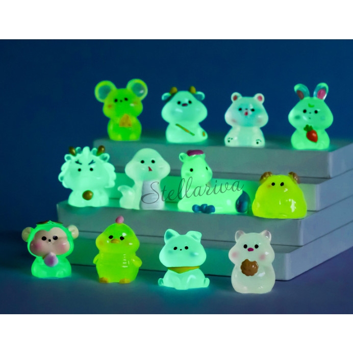 Tượng 12 con giáp dạ quang phát sáng trong đêm decor bàn, terrarium