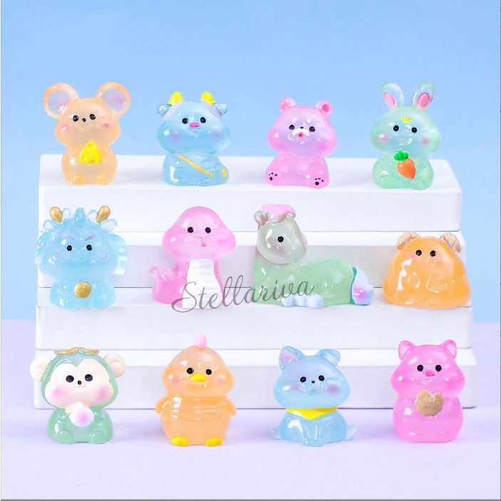 Tượng 12 con giáp dạ quang phát sáng trong đêm decor bàn, terrarium