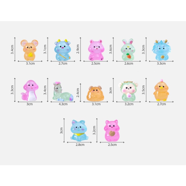 Tượng 12 con giáp dạ quang phát sáng trong đêm decor bàn, terrarium