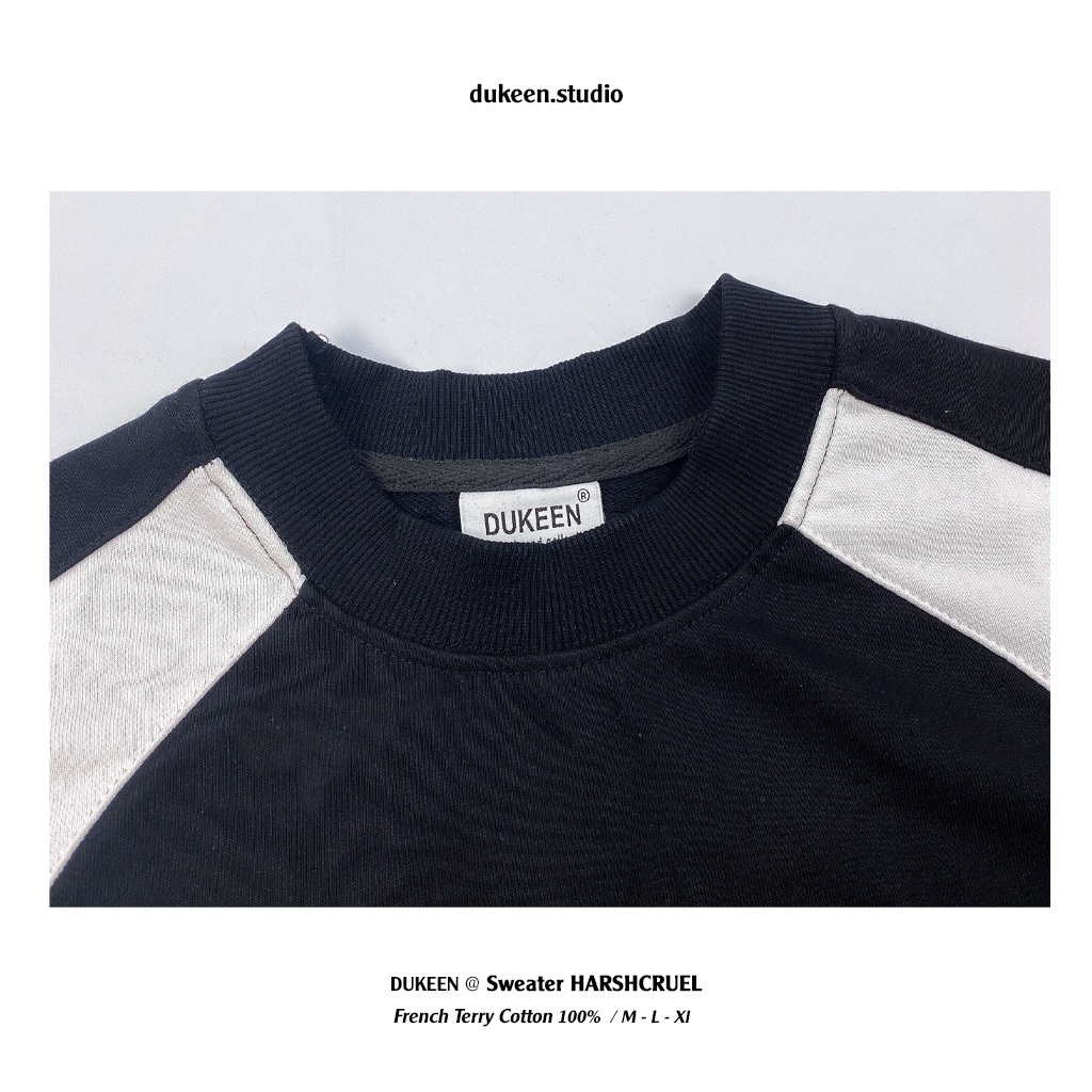 Áo Sweater Local Brand Phối Tay HARSHCRUEL Dukeen Oversize Nam nữ Form Rộng/ Đen AD036