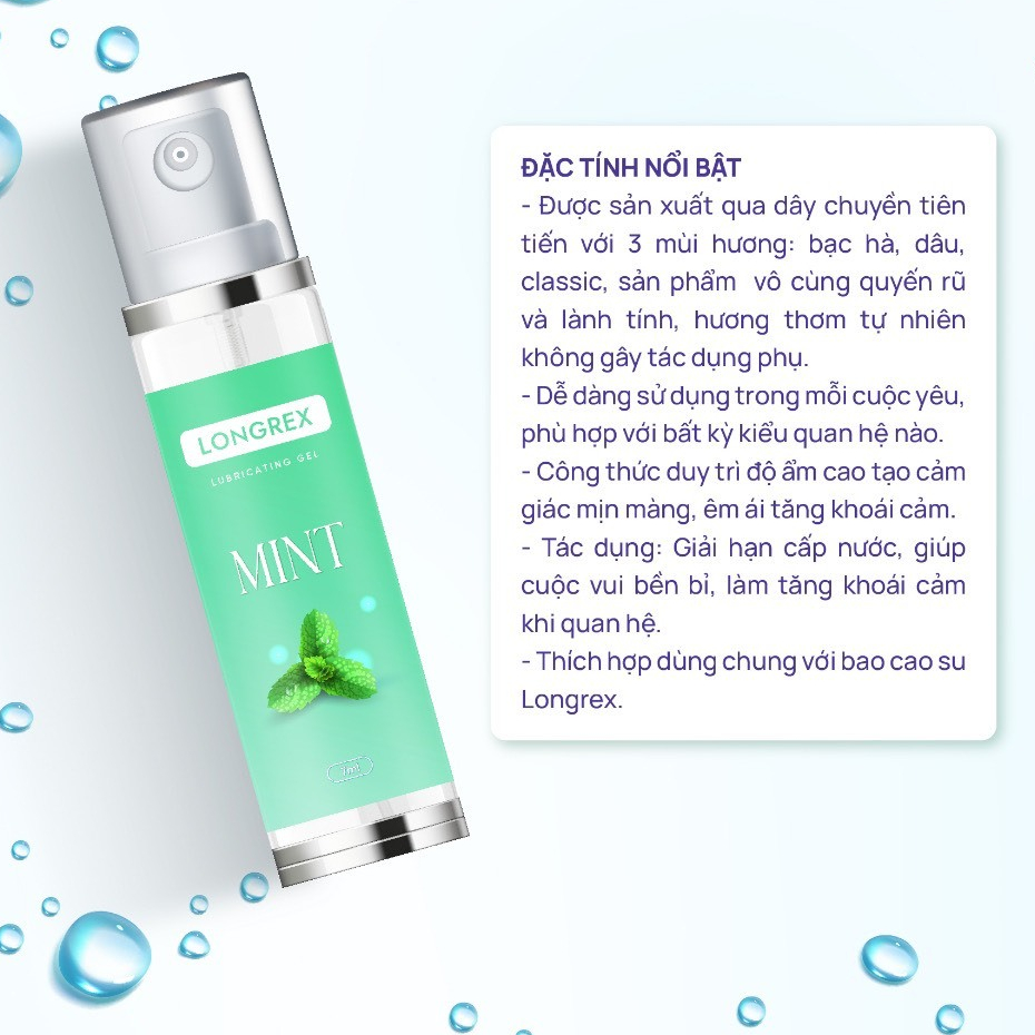 Gel bôi trơn Longrex gốc nước MINT hương bạc hà the mát giúp cuộc yêu bền bỉ, che tên kín đáo (gói 7ml)