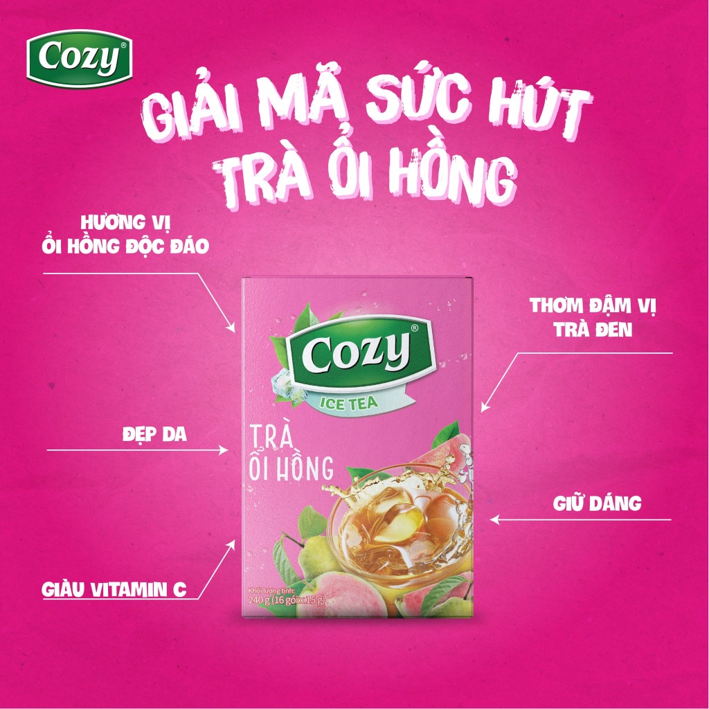 Combo 5 Trà Hòa Tan Cozy Ice Tea Các Vị Thức Uống Giải Khát Thanh Nhiệt, Tươi Mát (Hộp 16 gói x 15gr)