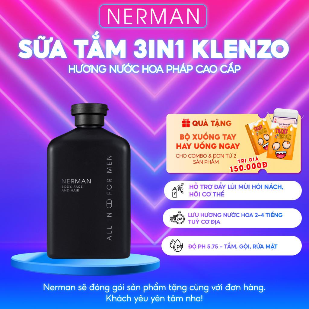 Combo lịch lãm Nerman - Sữa tắm gội hương nước hoa cao cấp 350ml & Gel vệ sinh nam 100ml (new)