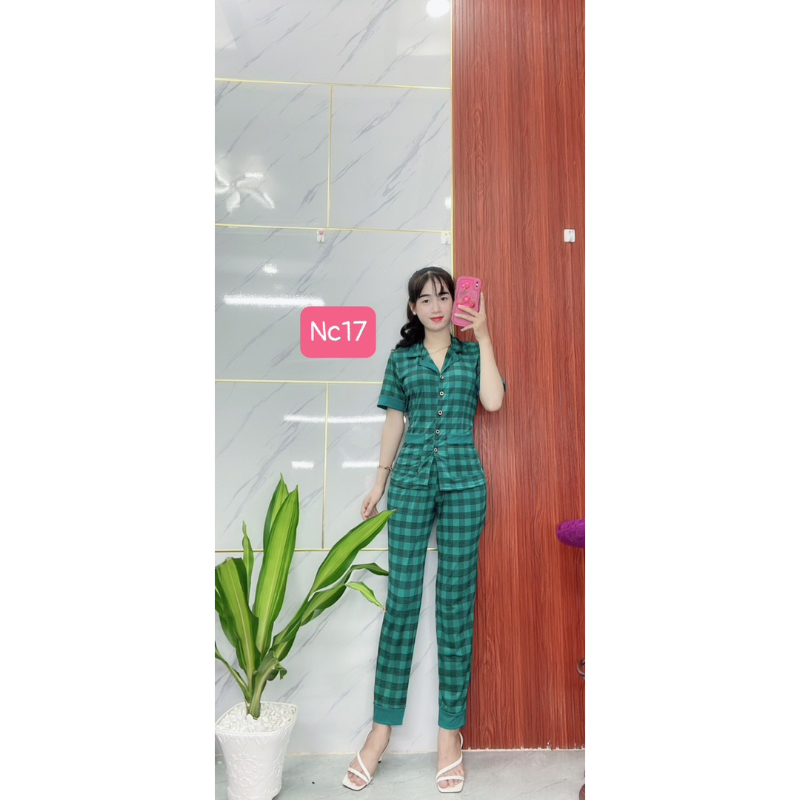 Pyjama thun aty tay ngắn cổ sơ mi