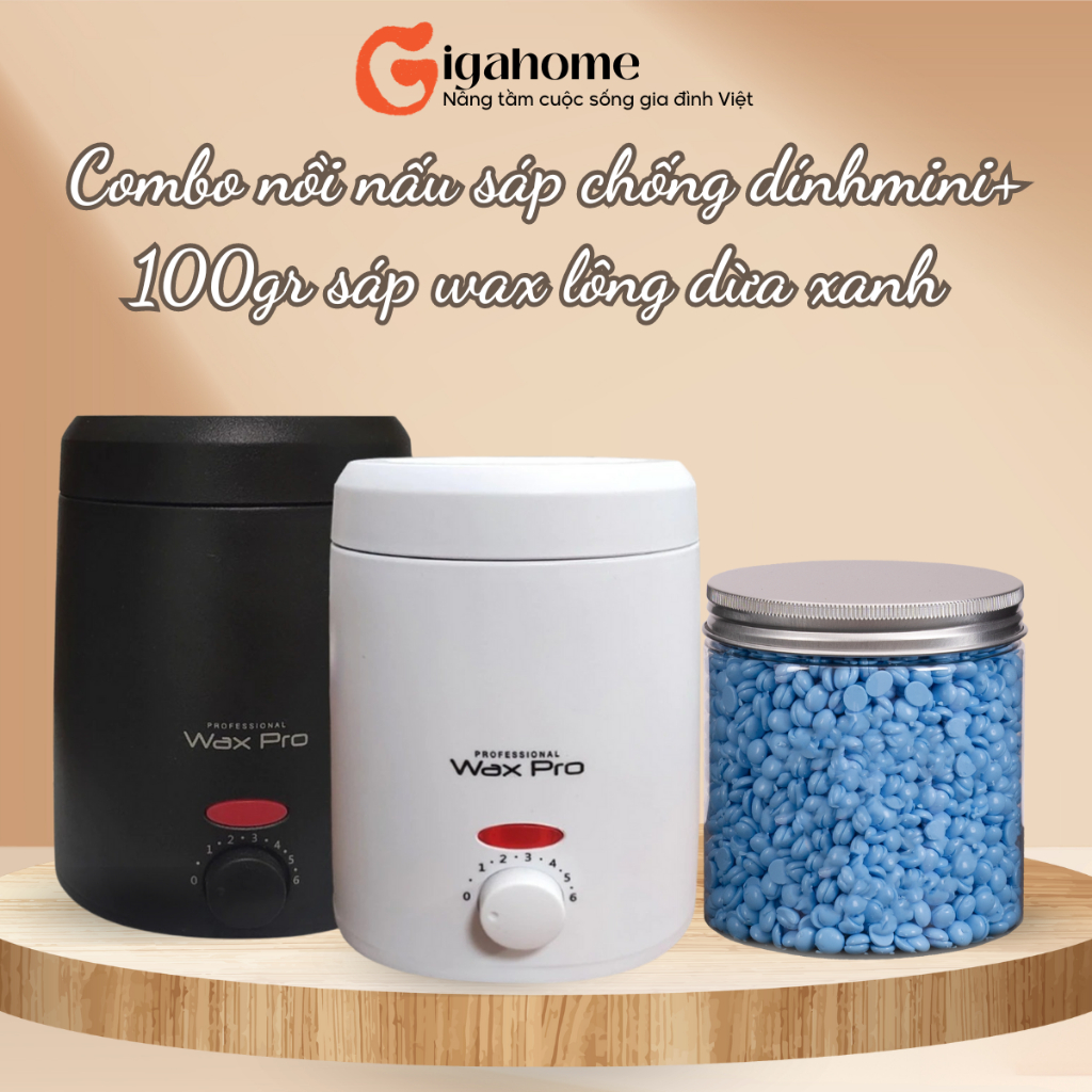 Combo Nồi Nấu Sáp Wax Lông Chống Dính Mini  + 100gr Sáp Siêu Bám Lông Tặng Que GIGAHOMEVN 1013